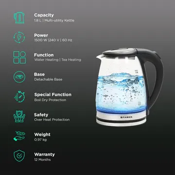 FABER GLASS BLACK KETTLE FWK1.8L